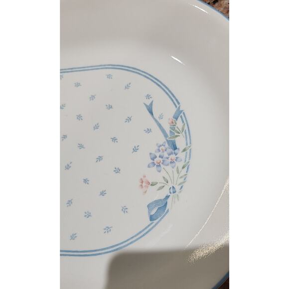 Corelle Blue Symphony 12 1/4" x 10" Platter Blue Stripe Peach Flower - Picture 7 of 11